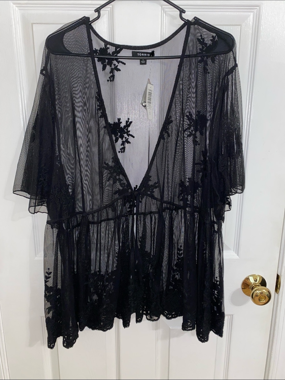 torrid Black Sheer Mesh Floral Embroidered Kimono